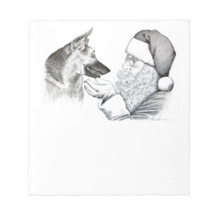 German Shepherd and Santa Claus Notepad