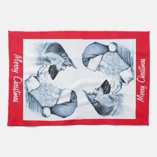 German Shepherd and Santa Claus Tea Towel