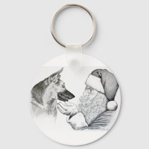 German Shepherd and Santa Key Ring