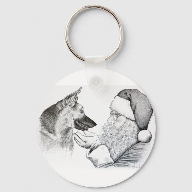 German Shepherd and Santa Key Ring (Front)