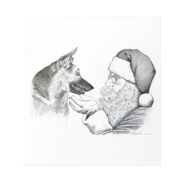 German Shepherd and Santa Notepad (Front)