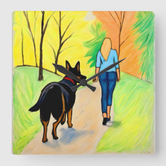 German Shepherd and woman crayon art clock 