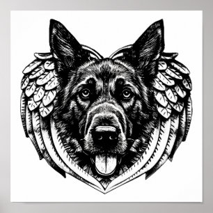 German shepherd Angel dog head art illustration Poster