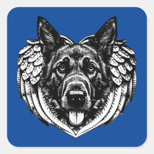 German shepherd Angel dog head art illustration Square Sticker