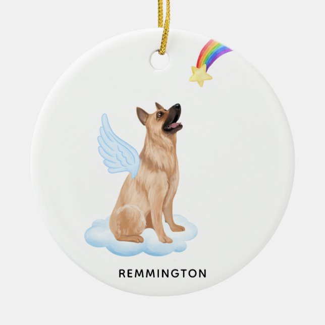 German Shepherd Angel Dog Personalised Memorial Ceramic Tree Decoration (Front)