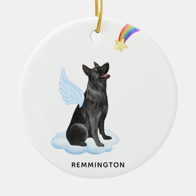 German Shepherd Angel Personalised Dog Memorial Ceramic Tree Decoration (Front)