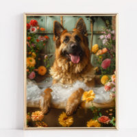 German Shepherd Art, German Shepherd in Bathtub