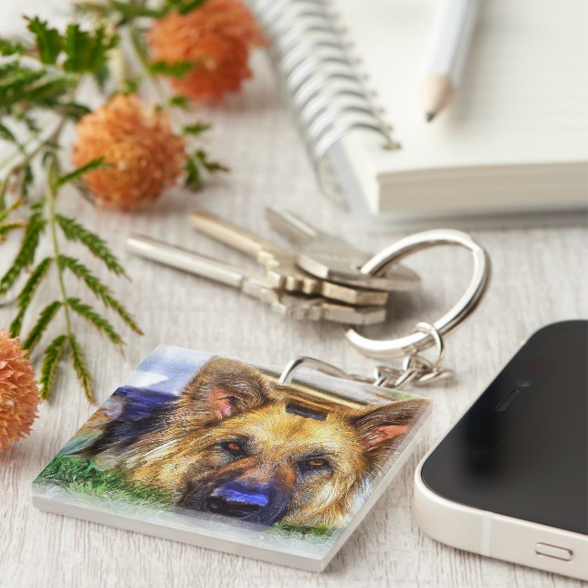 German Shepherd Art Key Ring (Front Right)