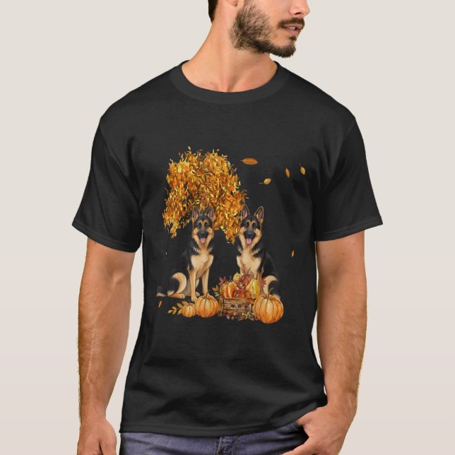 German Shepherd Autumn Leaf Fall Dog Halloween T-Shirt (Front)