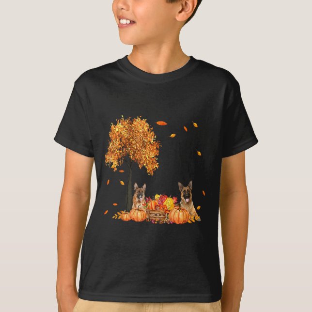 German Shepherd Autumn Leaf Fall Dog Thanksgiving T-Shirt (Front)