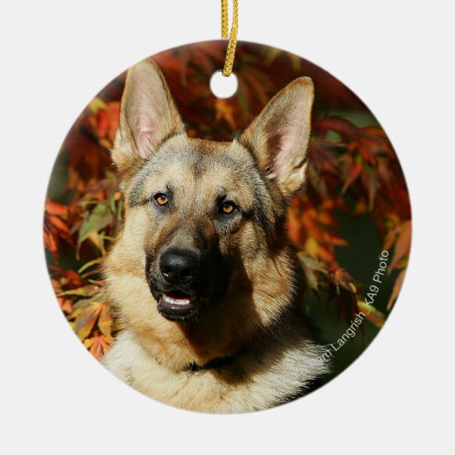 German Shepherd Autumn Leaves Ceramic Tree Decoration (Front)