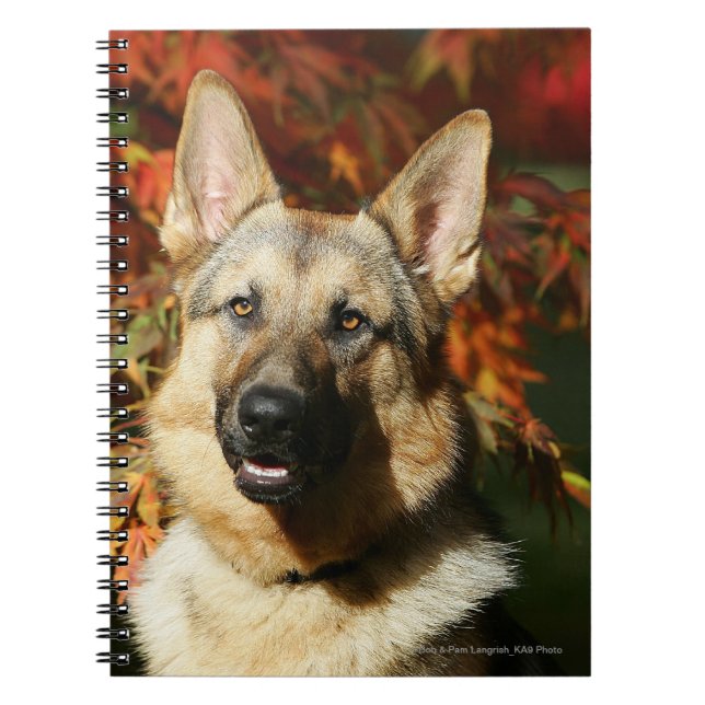 German Shepherd Autumn Leaves Spiral Notebook (Front)