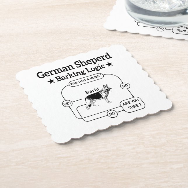 German Shepherd Barking Logic Funny Dog Sarcastic Paper Coaster (Angled)