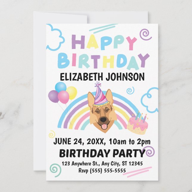 German Shepherd Birthday Invitation  (Front)
