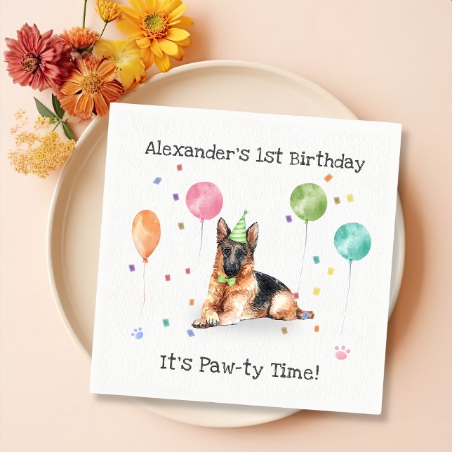 German Shepherd Birthday Party Napkin (Creator Uploaded)