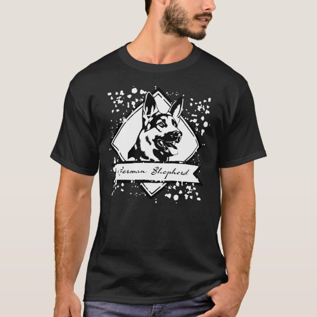German Shepherd Black &amp White Plaque T-Shirt (Front)