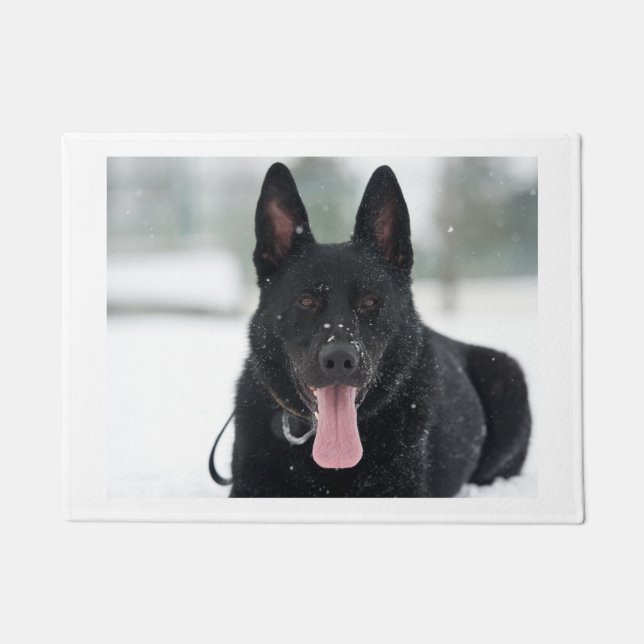 german shepherd black in snow doormat (Front)