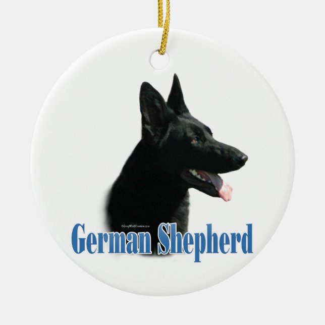 German Shepherd (black) Name Ceramic Tree Decoration (Front)