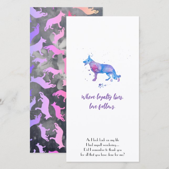 German Shepherd Black Silhouette Thank You Card (Front/Back)