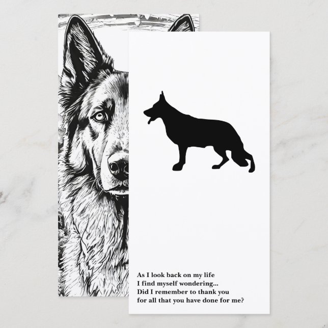German Shepherd Black Silhouette Thank You Card (Front/Back)