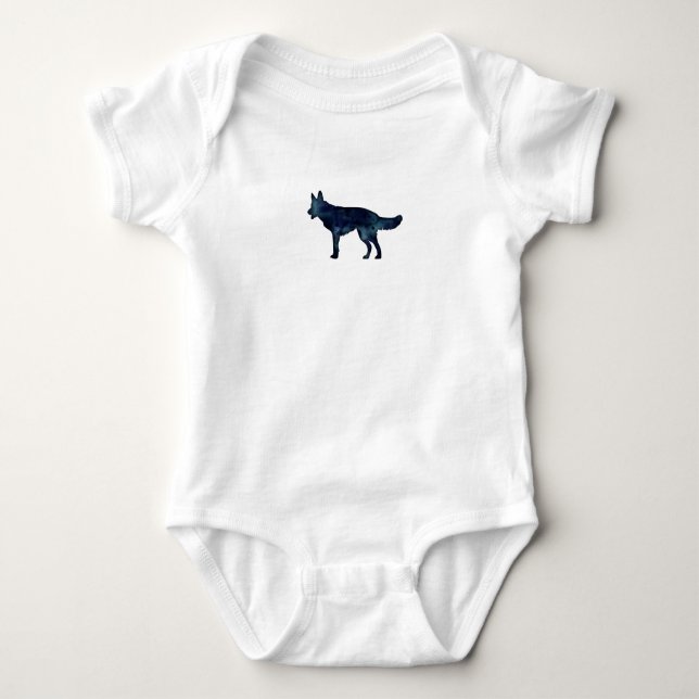 German Shepherd Black Watercolor Silhouette Baby Bodysuit (Front)