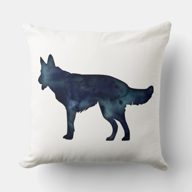 German Shepherd Black Watercolor Silhouette Cushion (Front)