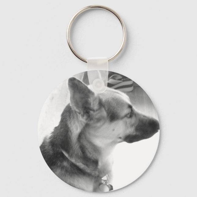 German Shepherd/black & White Photo Key Ring (Front)