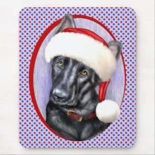 German Shepherd BLK Christmas Santa Pup Mouse Pad