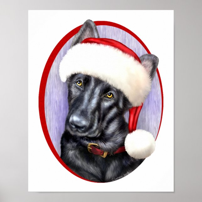 German Shepherd BLK Christmas Santa Pup Poster (Front)