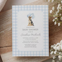 German Shepherd Blue Gingham Baby Shower