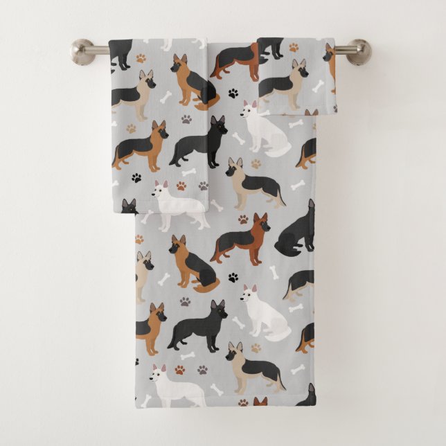 German Shepherd Bones and Paws Bath Towel Set (Insitu)
