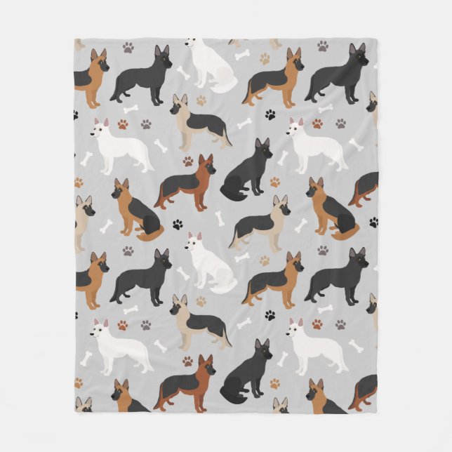 German Shepherd Bones and Paws Fleece Blanket (Front)