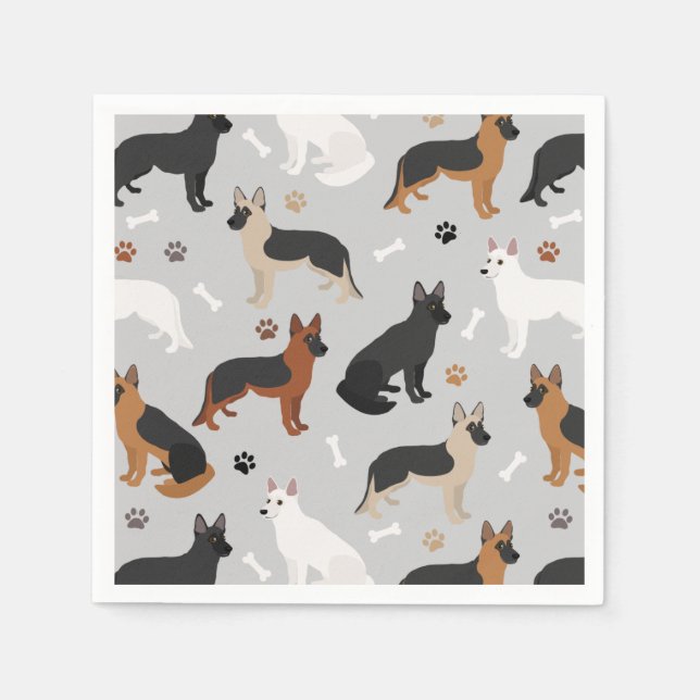 German Shepherd Bones and Paws Napkins (Front)