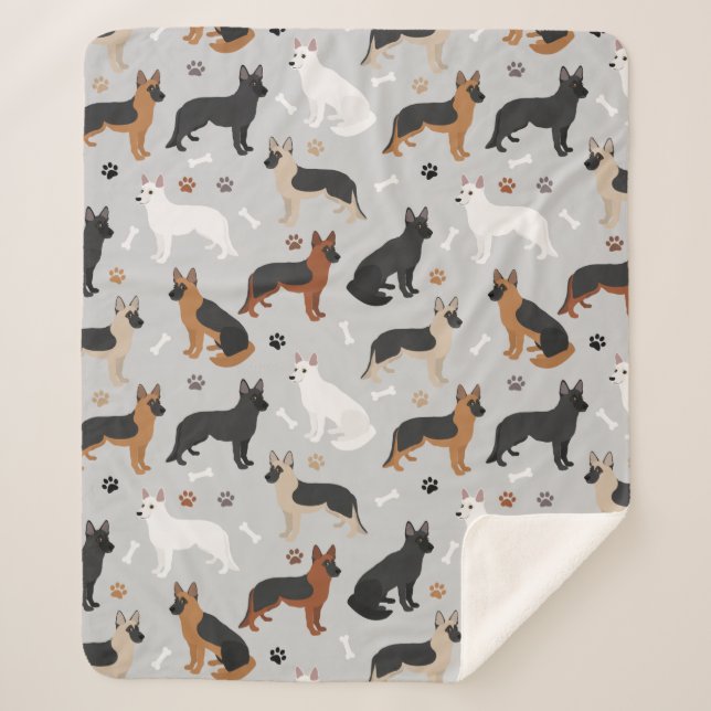 German Shepherd Bones and Paws Sherpa Blanket (Front)