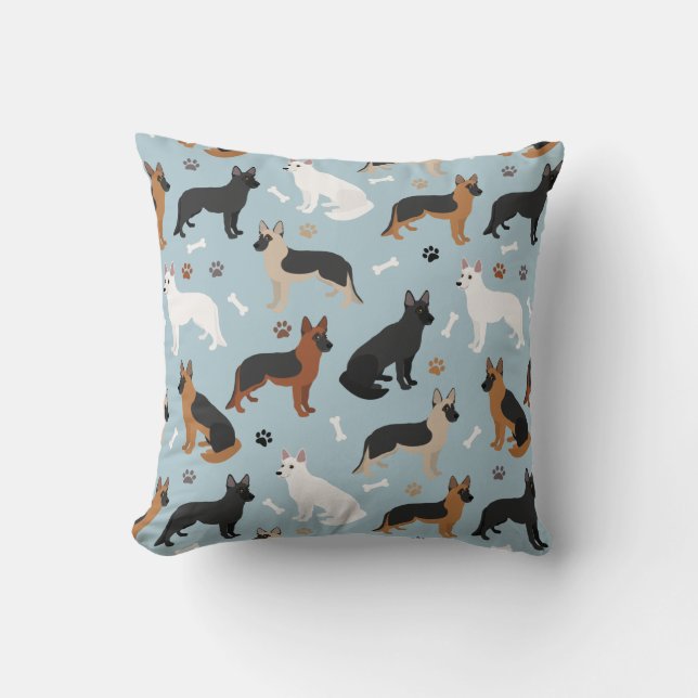 German Shepherd Bones and Paws Throw Pillow (Front)