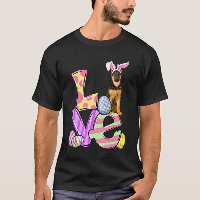 German Shepherd Bunny Dog Easter Eggs Happy Easter T-Shirt (Front)