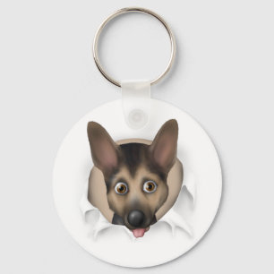 German Shepherd Busting Out Key Ring