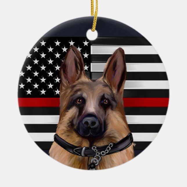 German Shepherd Ceramic Tree Decoration (Front)