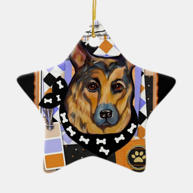 GERMAN SHEPHERD CERAMIC TREE DECORATION (Front)