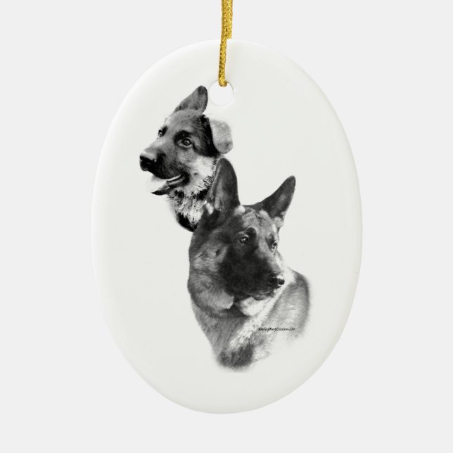 German Shepherd Charcoal 2  Ceramic Tree Decoration (Front)