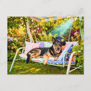 German Shepherd Chilling on Porch Swing Postcard
