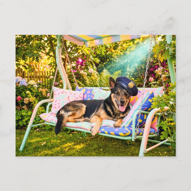 German Shepherd Chilling on Porch Swing Postcard (Front)