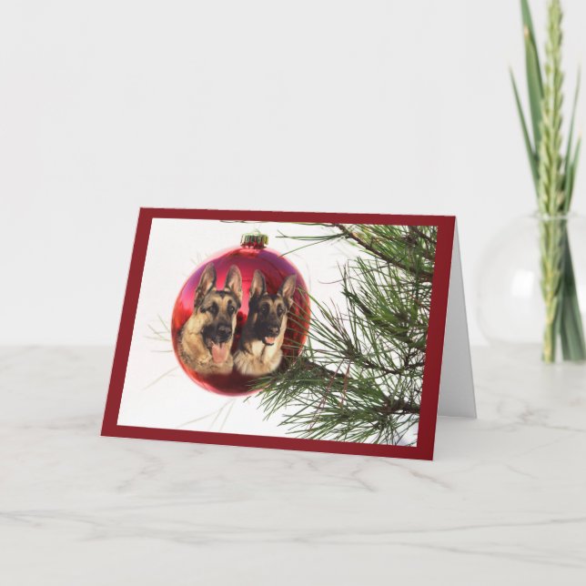 German Shepherd Christmas Ball Hanging3 Holiday Card (Front)