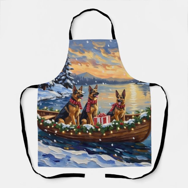 German Shepherd Christmas Boat Holiday Apron (Front)