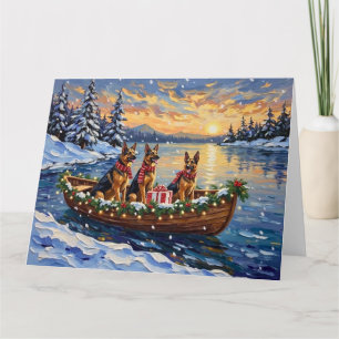 German Shepherd Christmas Boat Holiday Card