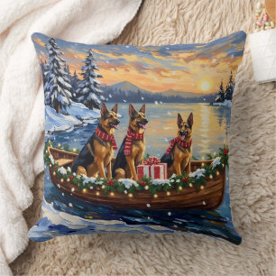 German Shepherd Christmas Boat Holiday Cushion