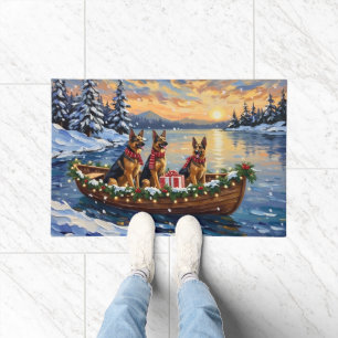 German Shepherd Christmas Boat Holiday Doormat
