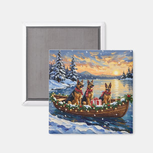 German Shepherd Christmas Boat Holiday Magnet