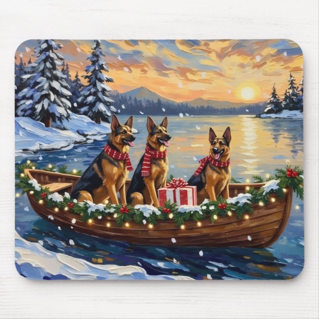 German Shepherd Christmas Boat Holiday Mouse Pad (Front)