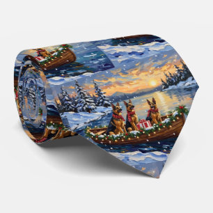 German Shepherd Christmas Boat Holiday Tie